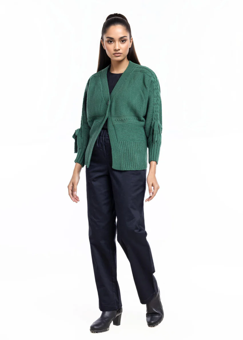 Green-V-Cardigan Full Sleeves Sweater (25Y-001-67)