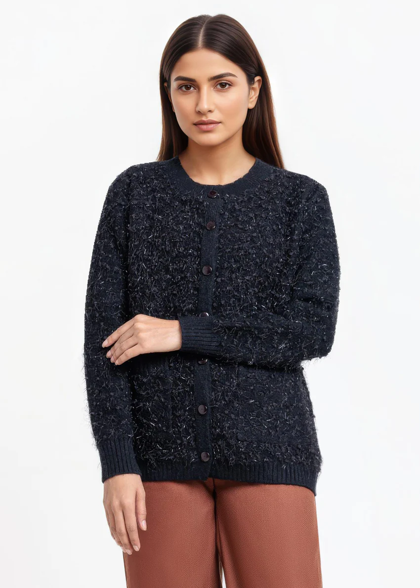Black-Round Neck Full Sleeves Cardigan Sweater (25Y-021-67)