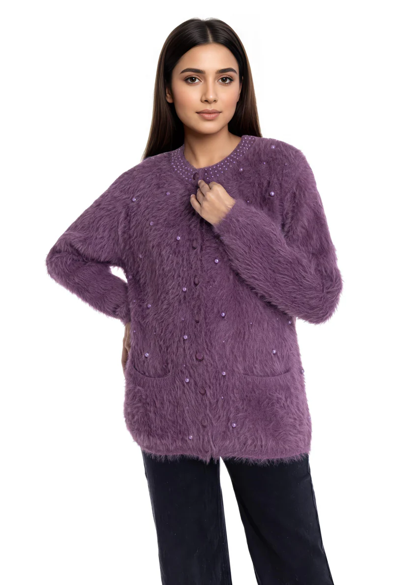 Purple-Round Neck Full Sleeves Cardigan Sweater (25Y-023-67)