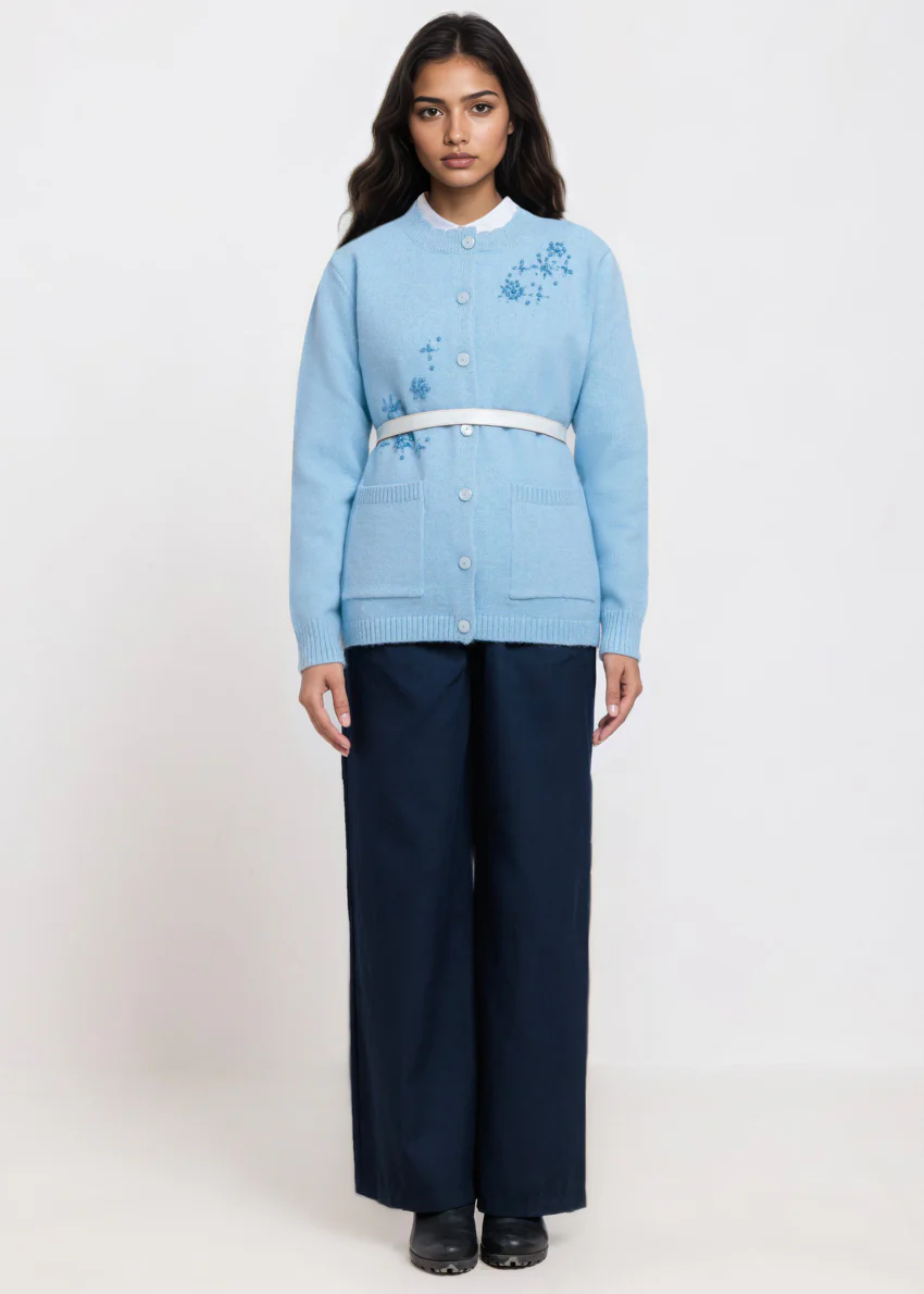 Sky-Blue-Round Neck Full Sleeves Cardigan Sweater (25Y-061-67)