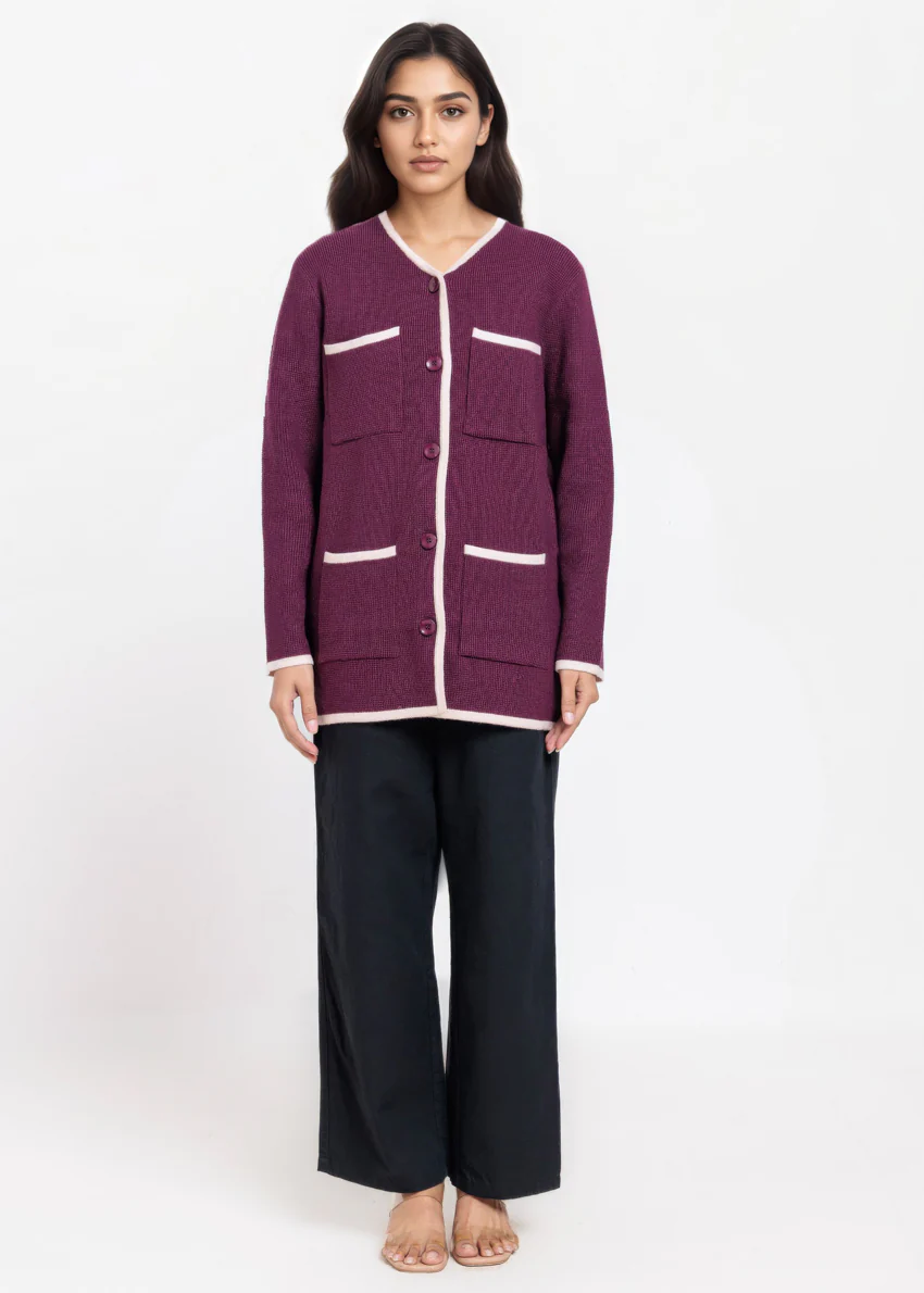 R-Purple-V-Cardigan Full Sleeves Sweater (25Y-075-67)