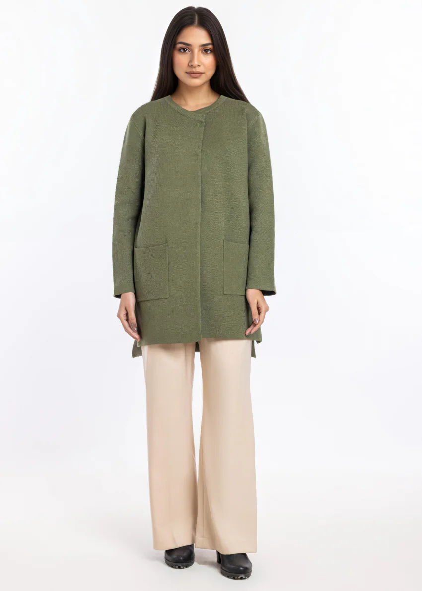Olive-Round Neck Cardigan Full Sleeves Sweater (25Y-096-67)