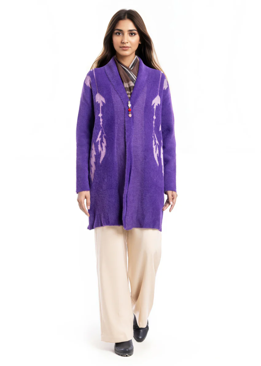 Mauve-Front Open Full Sleeves Cardigan Sweater (25Y-115-67)