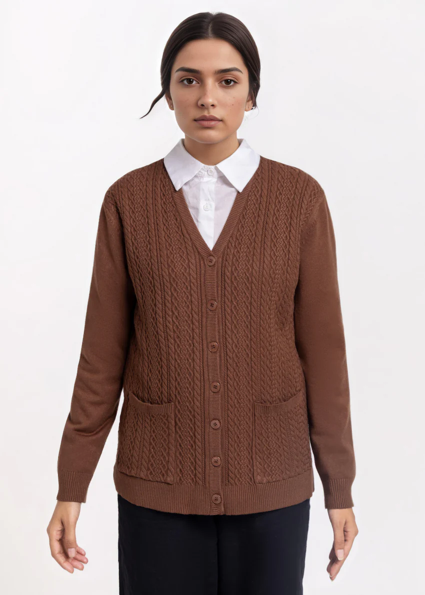 Brown-V-Cardigan Full Sleeves Sweater (25Y-211-67)