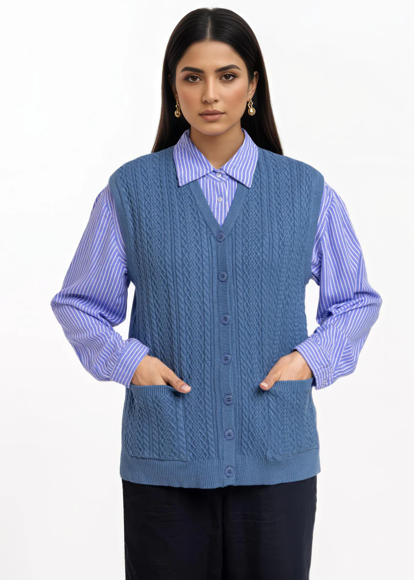 Blue-V-Cardigan Sando Sweater (25Y-212-67)
