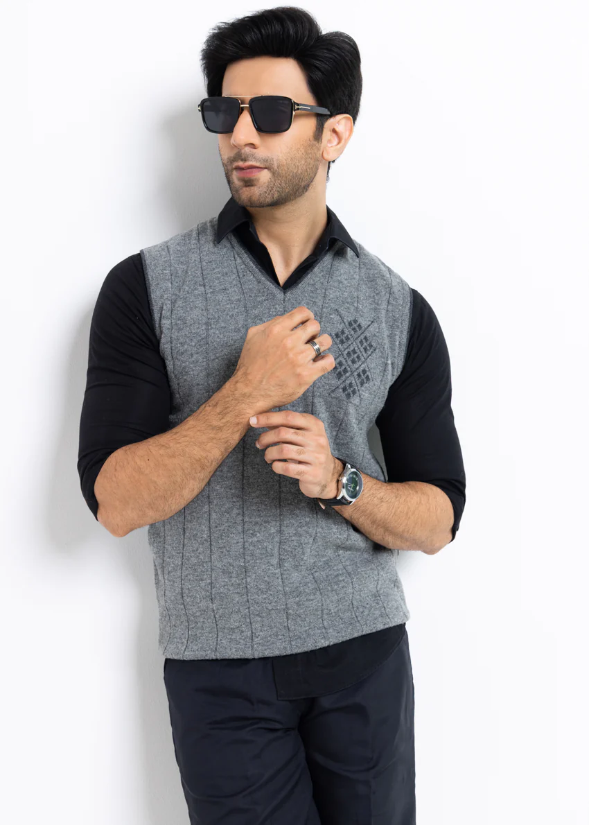 St-Grey-V-Neck Sando Sweater (652-14)